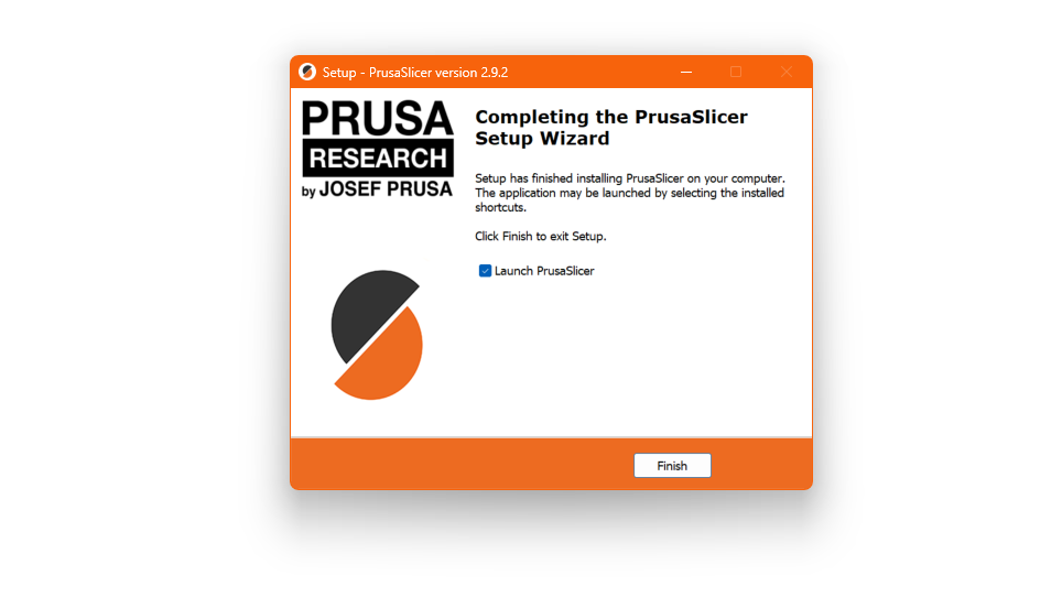 screenshot of successful Prusa Slicer install